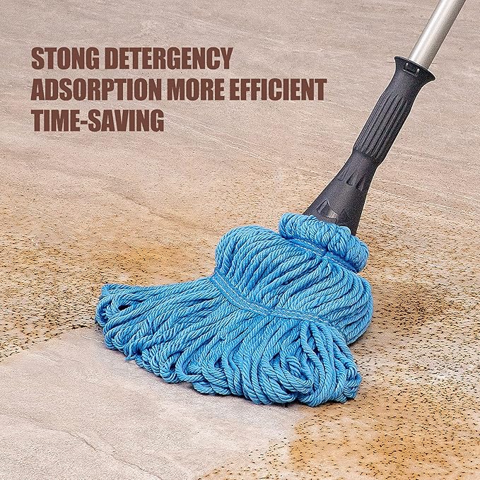 Eyliden Mop with 2 Reusable Microfiber Heads, Easy Wringing Twist Mop, 57.5 inch Long Handle, Wet Mops for Floor Cleaning, Commercial Household Clean Hardwood, Vinyl, Tile, and More (Blue)