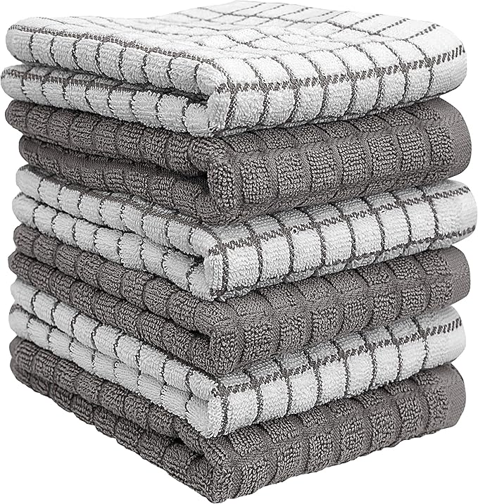 Bumble Kitchen Towels | 100% Cotton Dish Towels with Hanging Loop | 16"x 28" | 380GSM | Absorbent Kitchen Towel Set | 12 Pack, Gray