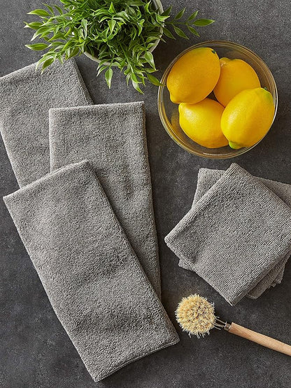 DII Cleaning Collection Soft Highly Absorbent Microfiber, Dishtowel Set, 16x24, Gray, 6 Piece