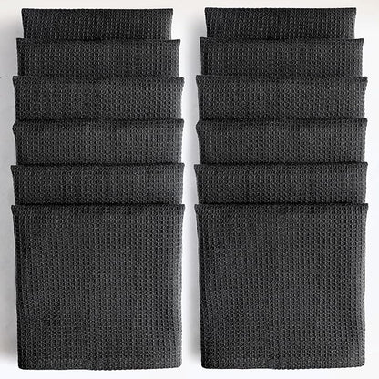 Dark Gray Cotton Cleaning Rags For Housekeeping - Trapos Paños De Limpieza Reutilizables - Kitchen Bar Shop Towel Dish Mop Wash Cloth For House - Reusable Washable Absorbent - 13"x13" 12 Pack
