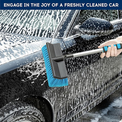DSV Standard Car Wash Brush with 50'' Long Handle, Car Cleaning Brush with Hose Attachment, Car Brushes for Washing 10'' Soft Bristles for Scratch-Free Cleaning Auto, Truck, Boat, Floor and More