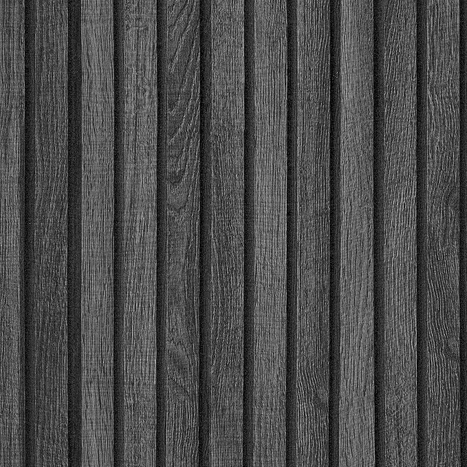 VEELIKE Charcoal Black Wooden Slat Wallpaper Peel and Stick Waterproof Dark Wood Contact Paper for Walls 15.7''x118'' Adhesive Removable Faux Wood Slats Wall Panel Wallpaper for Bedroom Accent Wall
