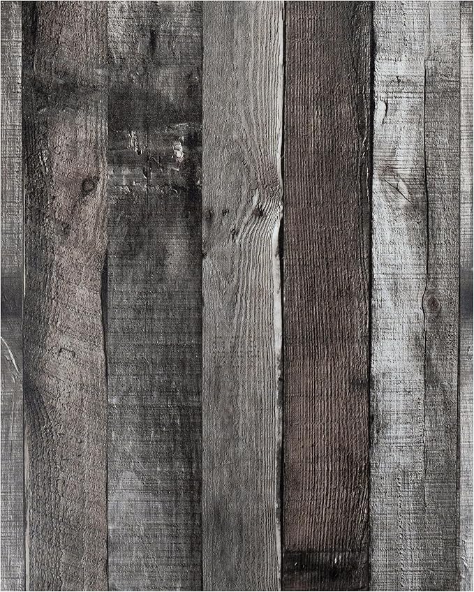 Yun-aeon Natural Wood-Dark Grey Wood Contact Paper Peel and Stick Wallpaper 17.3"x 120"Self Adhesive Removable Vintage Faux Wood Wall Paper Plank Shelf Home Decoration Kitchen Counter Cover Use