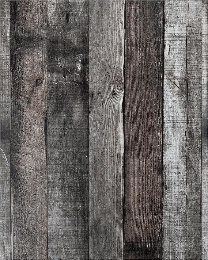 Yun-aeon Natural Wood-Dark Grey Wood Contact Paper Peel and Stick Wallpaper 17.3"x 400"Self Adhesive Removable Vintage Faux Wood Wall Paper Plank Shelf Home Decoration Kitchen Counter Cover Use