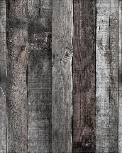 Yun-aeon Natural Wood-Dark Grey Wood Contact Paper Peel and Stick Wallpaper 17.3"x 400"Self Adhesive Removable Vintage Faux Wood Wall Paper Plank Shelf Home Decoration Kitchen Counter Cover Use
