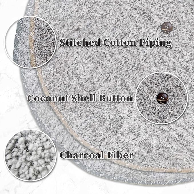 myHomeBody Hand Towels with Hanging Loops, Absorbent Charcoal Fiber Cleaning Clothes with Coconut Shell Button for Kitchen, Round Shape, Set of 2, Grey