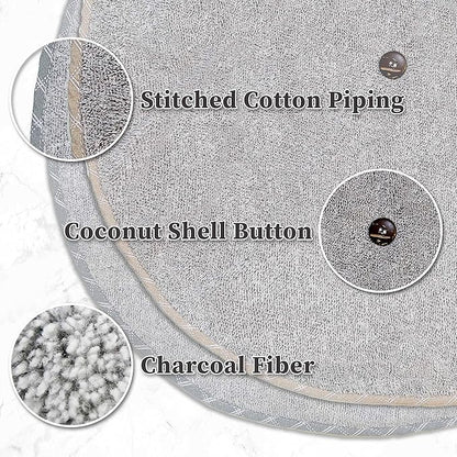 myHomeBody Hand Towels with Hanging Loops, Absorbent Charcoal Fiber Cleaning Clothes with Coconut Shell Button for Kitchen, Round Shape, Set of 2, Grey