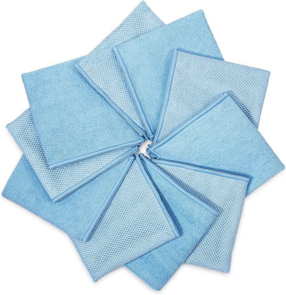 Zflow Microfiber Dish Cleaning Cloth in Blue - Dish Rags Kitchen Cleaning Cloths with Poly Scour Mesh Scrubbing Side - 10 Pack 12"x12"…