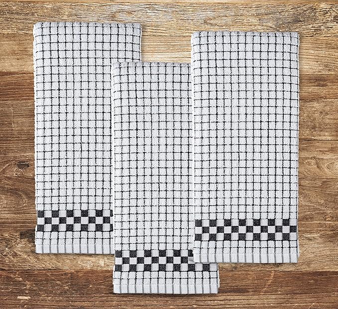 XLNT Highly Absorbent Kitchen Dish Towels 100% Cotton 18x28 inch – Ultra-Thick Dishcloths – Premium Weave for Drying & Cleaning – Soft, Durable & Lint-Free – Pack of 6 Black