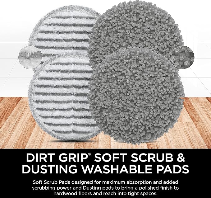 Shark Steam & Scrub Dirt Grip Soft Scrub & Dusting Washable Pads, Fully Reusable, Powerful Cleaning on All Sealed Hard Floors, Compatible with S8001, S8201, S7201 & S7001, Grey, XKITP7000D