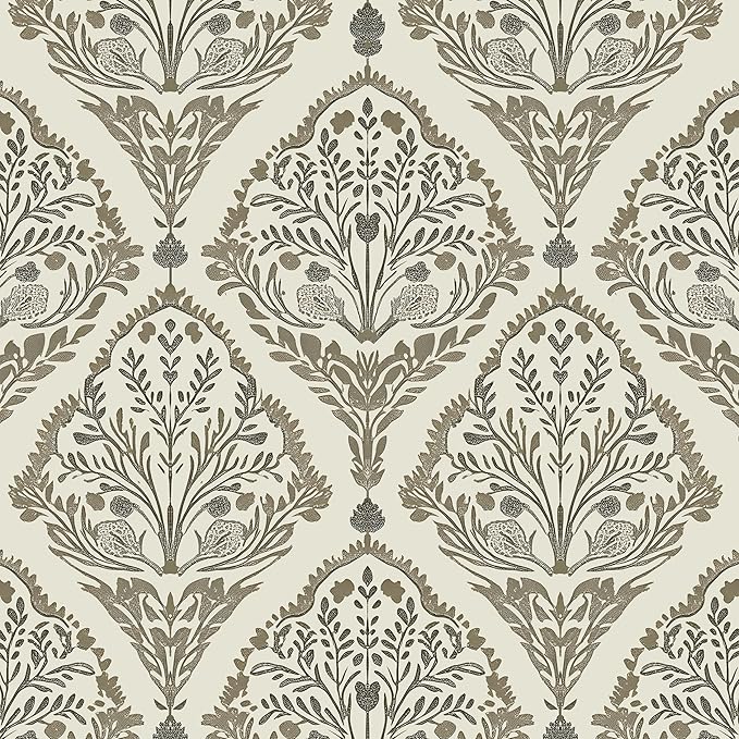 Vintage Khaki Leaf Symmetrical Wallpaper Peel and Stick 17.5" x 118" Simple Beige Floral Pattern Self Adhesive Cantact Paper, Waterproof Removable Vinyl Wall Covering for Bedroom Living Room Cabinet.