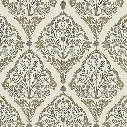 Vintage Khaki Leaf Symmetrical Wallpaper Peel and Stick 17.5" x 118" Simple Beige Floral Pattern Self Adhesive Cantact Paper, Waterproof Removable Vinyl Wall Covering for Bedroom Living Room Cabinet.