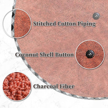 myHomeBody Hand Towels with Hanging Loops, Absorbent Charcoal Fiber Cleaning Clothes with Coconut Shell Button for Kitchen, Round Shape, Set of 2, Brick Red