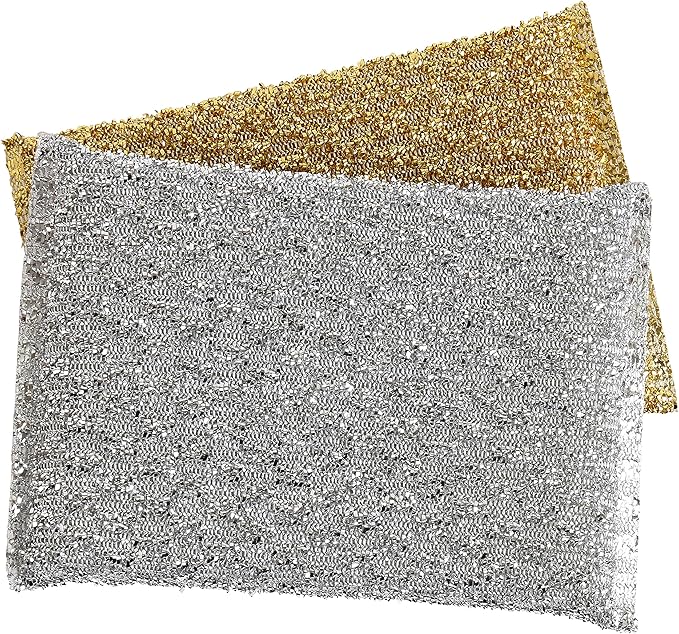 Kitchen Sponge Scrubber, Heavy Duty, Hand Friendly Scouring Sponge for Sink, Pot, Dish Washing Scrubber Non-Scratch, Kosher Sponge, by Superio (Silver-Gold)