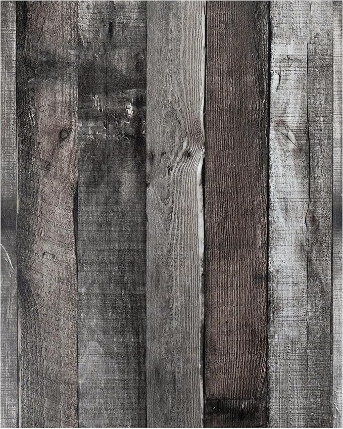 Yun-aeon Natural Wood-Dark Grey Wood Contact Paper Peel and Stick Wallpaper 34.6"x 480" Self Adhesive Removable Vintage Faux Wood Wall Paper Plank Shelf Home Decoration Kitchen Counter Cover Use