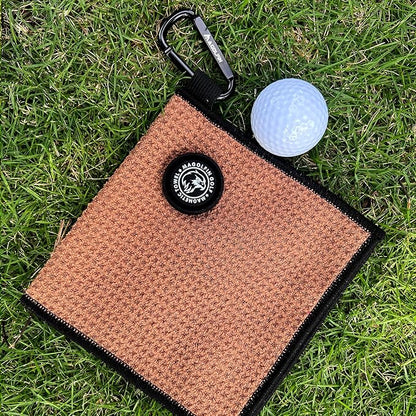 Small Magnetic Golf Towel with Clip, Microfiber Waffle Design - Industrial Strength Magnet for Glof Balls, Golf Bags, Carts Clubs - Brown