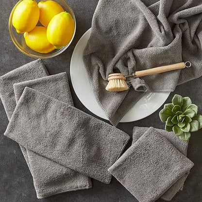 DII Cleaning Collection Soft Highly Absorbent Microfiber, Dishtowel Set, 16x24, Gray, 6 Piece
