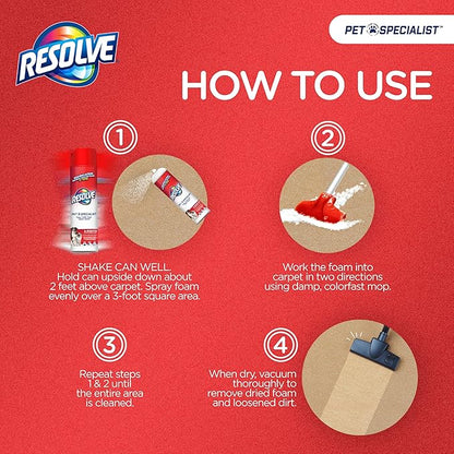 Resolve Pet Specialist Heavy Traffic Foam Carpet Cleaner, Pet Stain & Odor Remover, 22 oz Cans, 2 Pack
