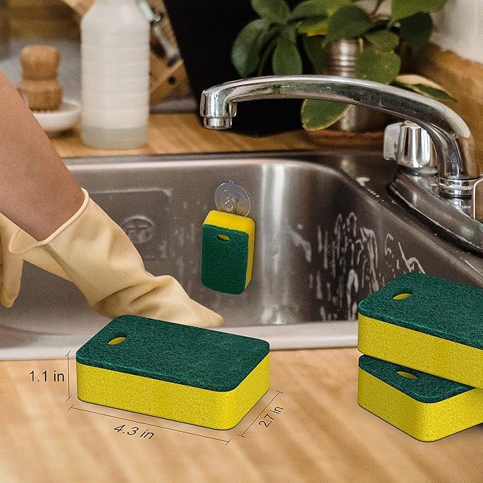 Kitchen Sponges 12 Pack | Dual-Sided Heavy Duty Non-Scratch Scrub | Sponges, Multipurpose Dishwashing & Cleaning Sponges, Highly Absorbent, Quick-Dry, Odor-Free, Dishwasher Safe, Household Cleaning