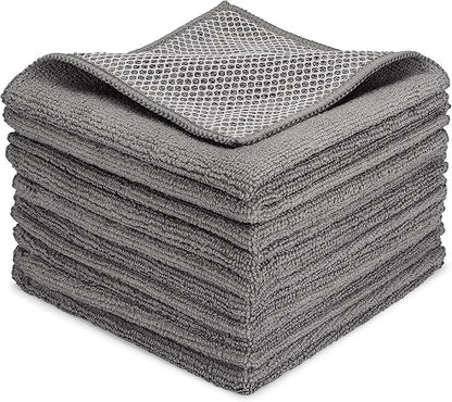 Zflow Microfiber Dish Cleaning Cloth in Grey - Dish Rags Kitchen Cleaning Cloths with Poly Scour Mesh Scrubbing Side - 10 Pack 12"x12"