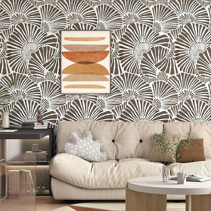 White and Brown Wallpaper Peel and Stick Wallpaper Boho 17.3"×78.8" Modern Wall Paper Removable Self Adhesive Wallpaper for Bedroom Brown Contact Paper for Cabinets Drawers Shelf Home Decor Vinyl Film
