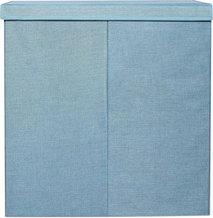 BIRDROCK HOME Laundry Hamper with Lid | Removable Bags for Sorting Clothes | Sectioned Laundry Basket for Bedroom & Bathroom | Collapsible Storage Bin with Cover | Double, Light Blue