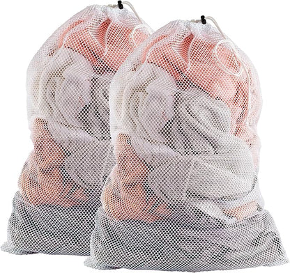Handy Laundry Mesh Laundry Bags for Delicates, XL 24" x 36" – Heavy Duty, Machine Washable, Foldable Drawstring Bags for Dirty Clothes, Travel, College Dorms, Laundromats, Storage – 2 Pack, White